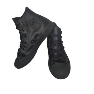 Converse Chuck Taylor All Star High-Top Sneakers All Black Leather Size 1 Youth